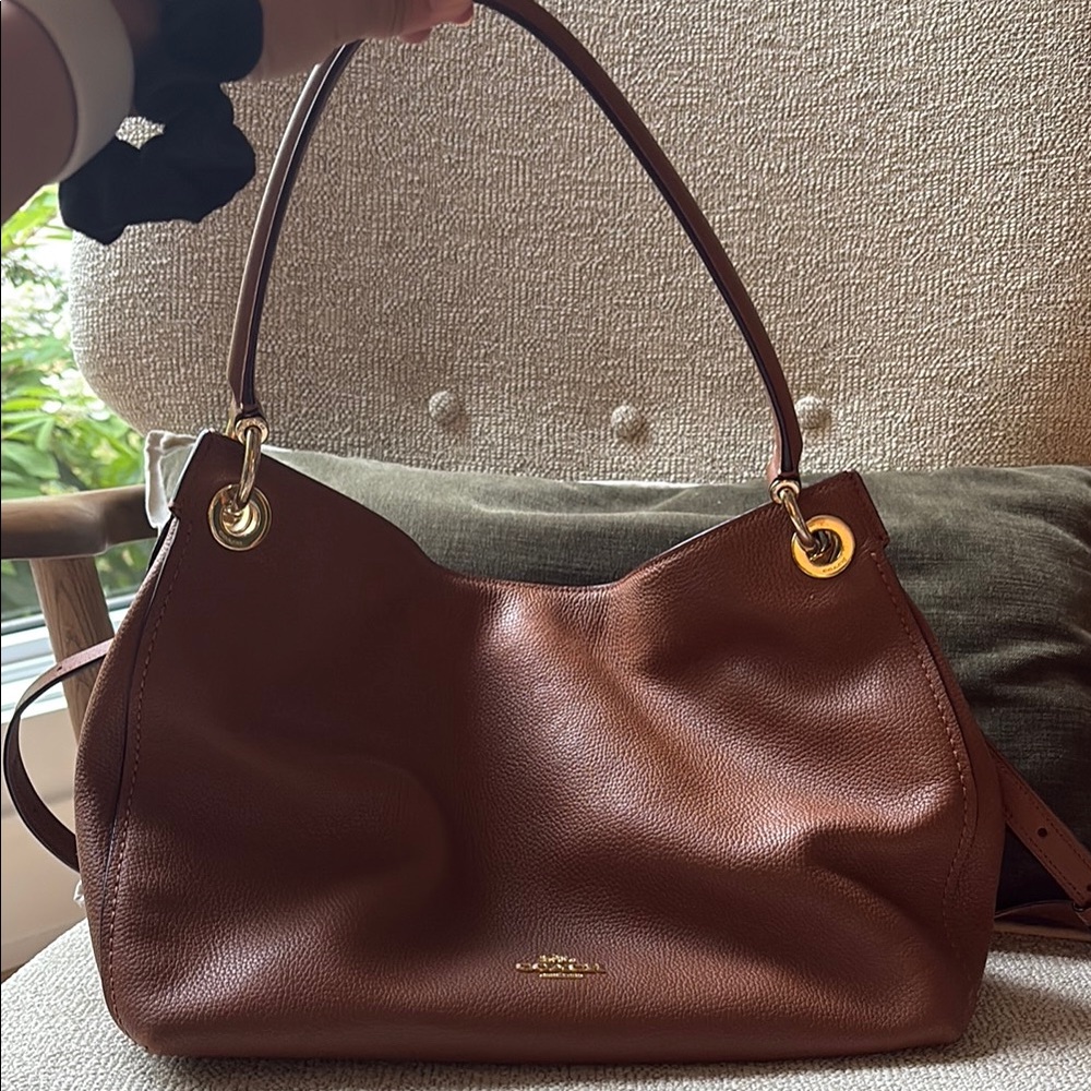 Coach Brown Leather Shoulder Bag with Gold Accents
